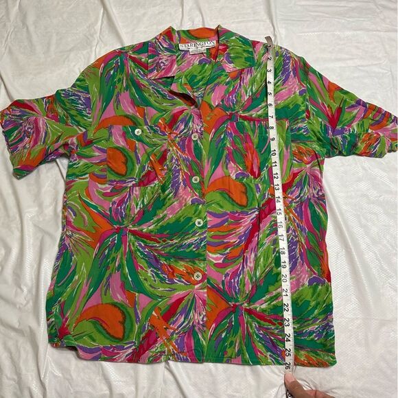 Vintage Starington Abstract Tropical Print Women's Silk Blouse Size 12 - Picture 6 of 6
